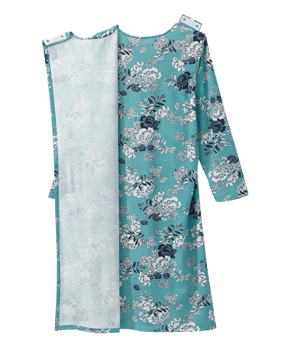 Women's Open Back Long Sleeve Lace Trim Nightgown