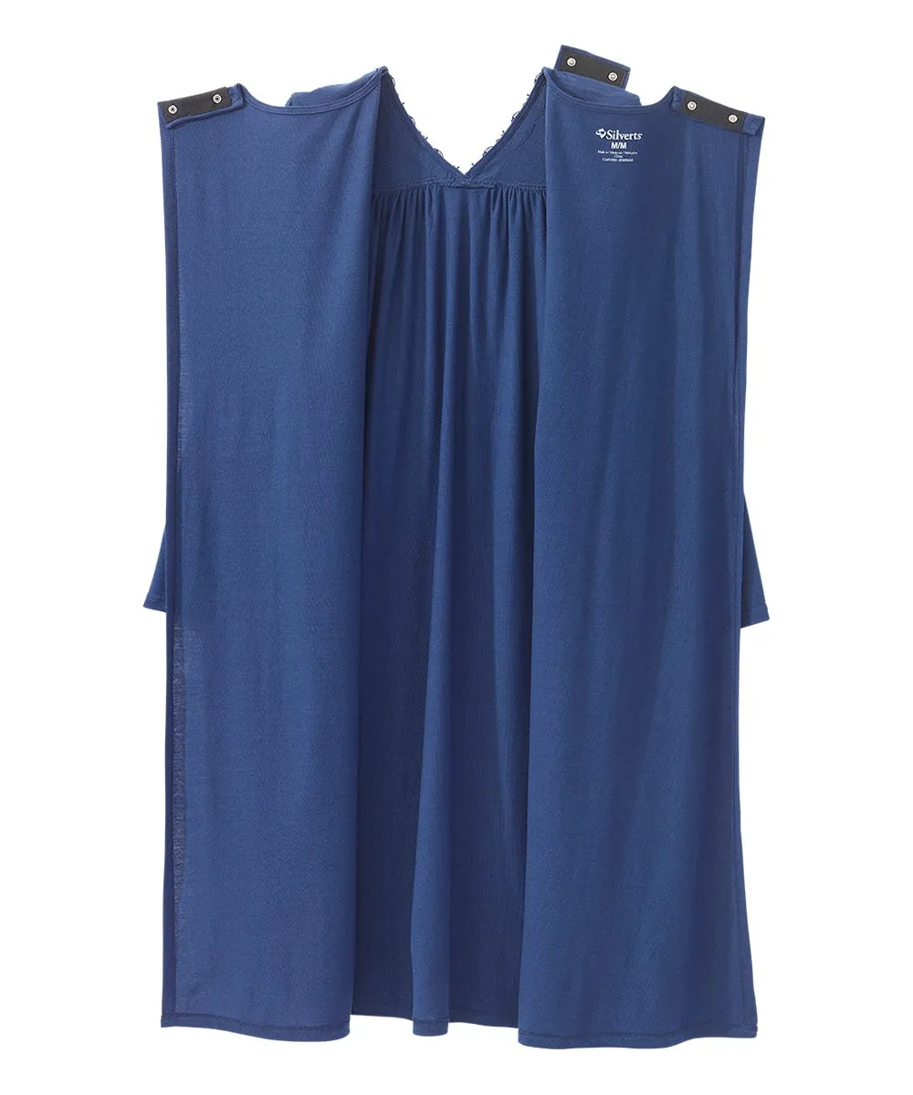 Women's Open Back Long Sleeve Lace Trim Nightgown