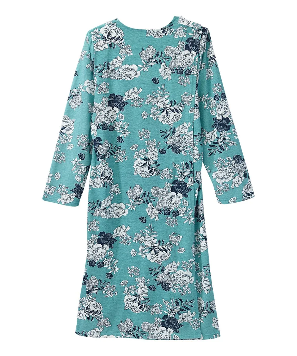 Women's Open Back Long Sleeve Lace Trim Nightgown