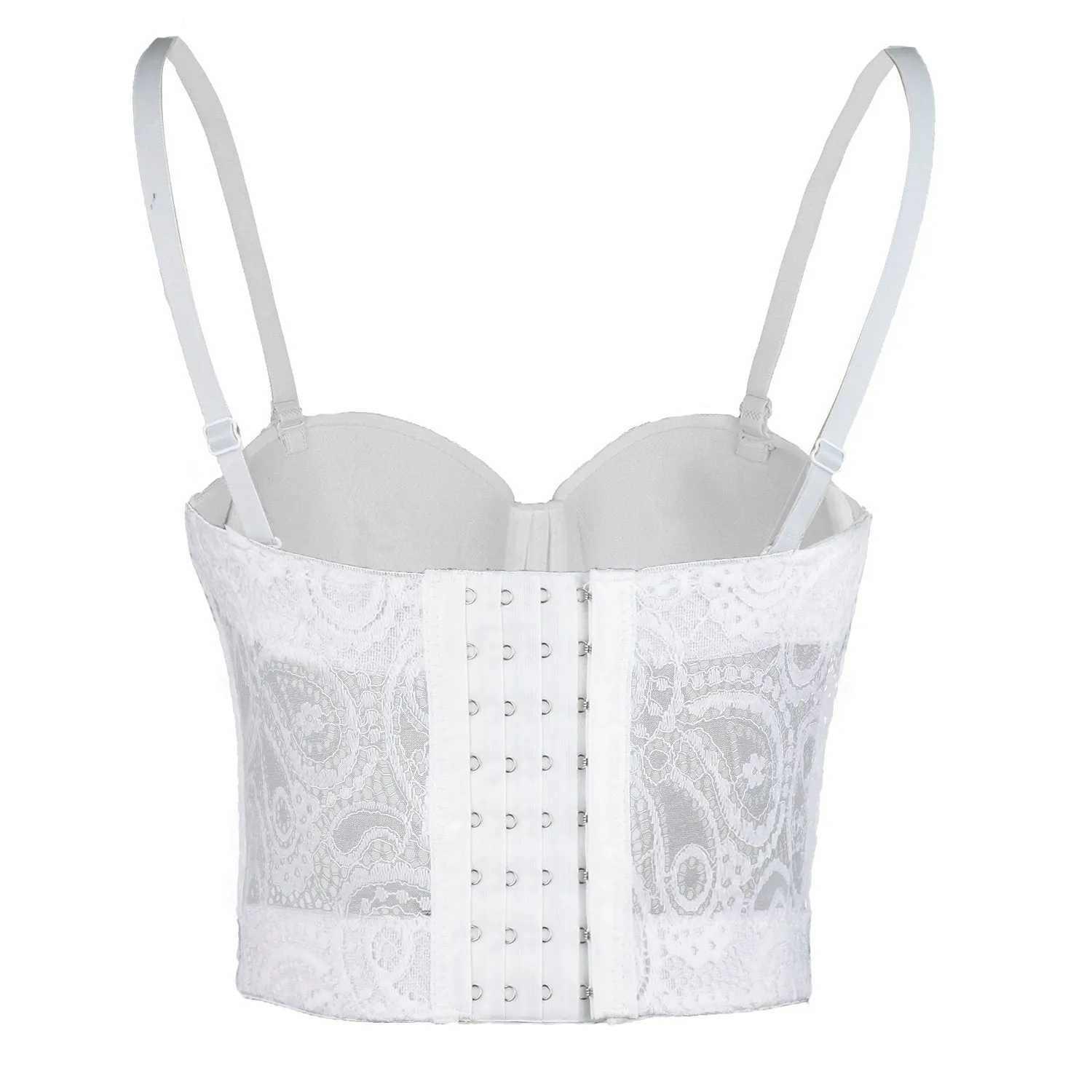 Women's Paisley Mesh Lace Bustier Crop Top Sexy Corset Top Bra White