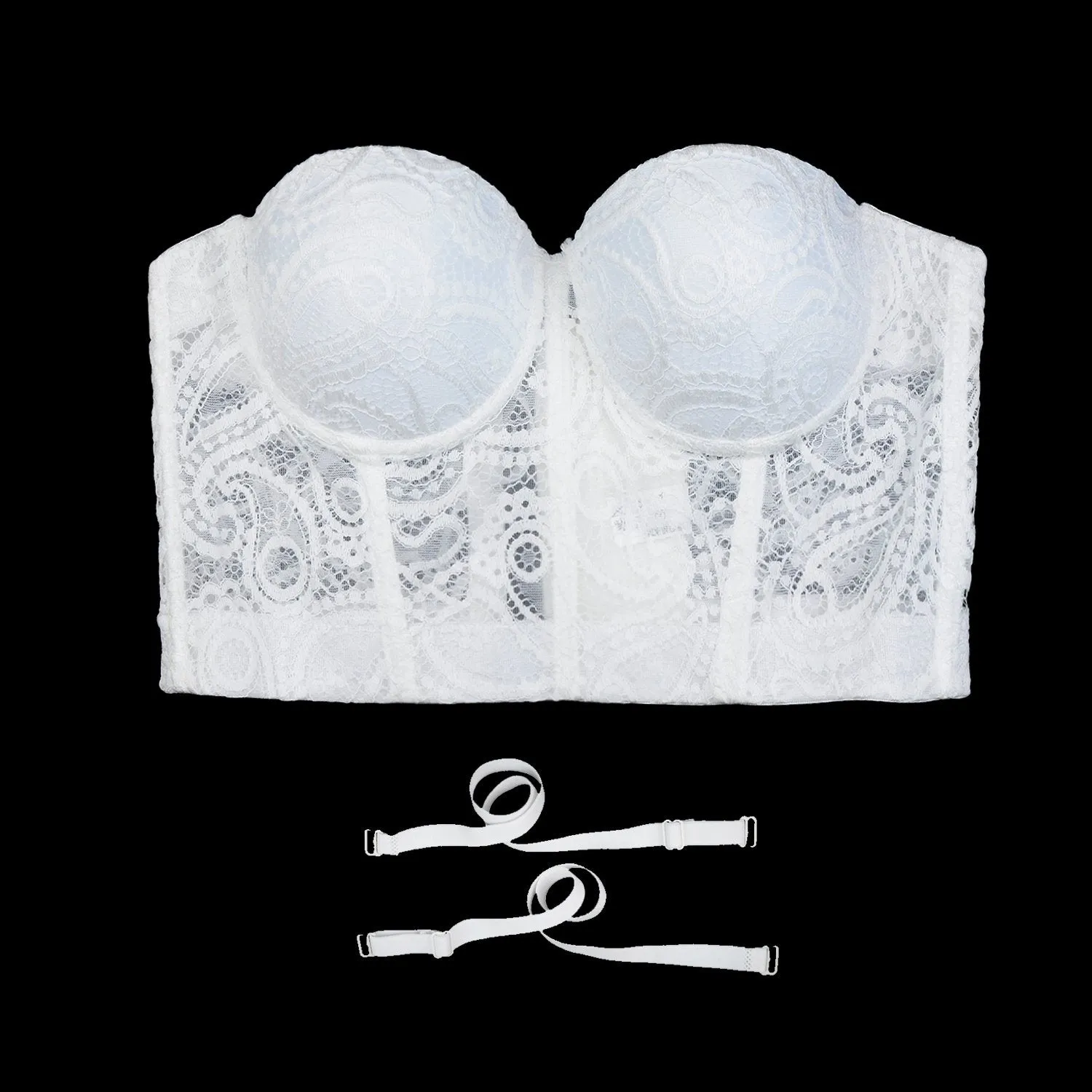 Women's Paisley Mesh Lace Bustier Crop Top Sexy Corset Top Bra White