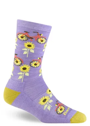 Women's Purple Sunflower Bikes Light Cushion Wool Socks