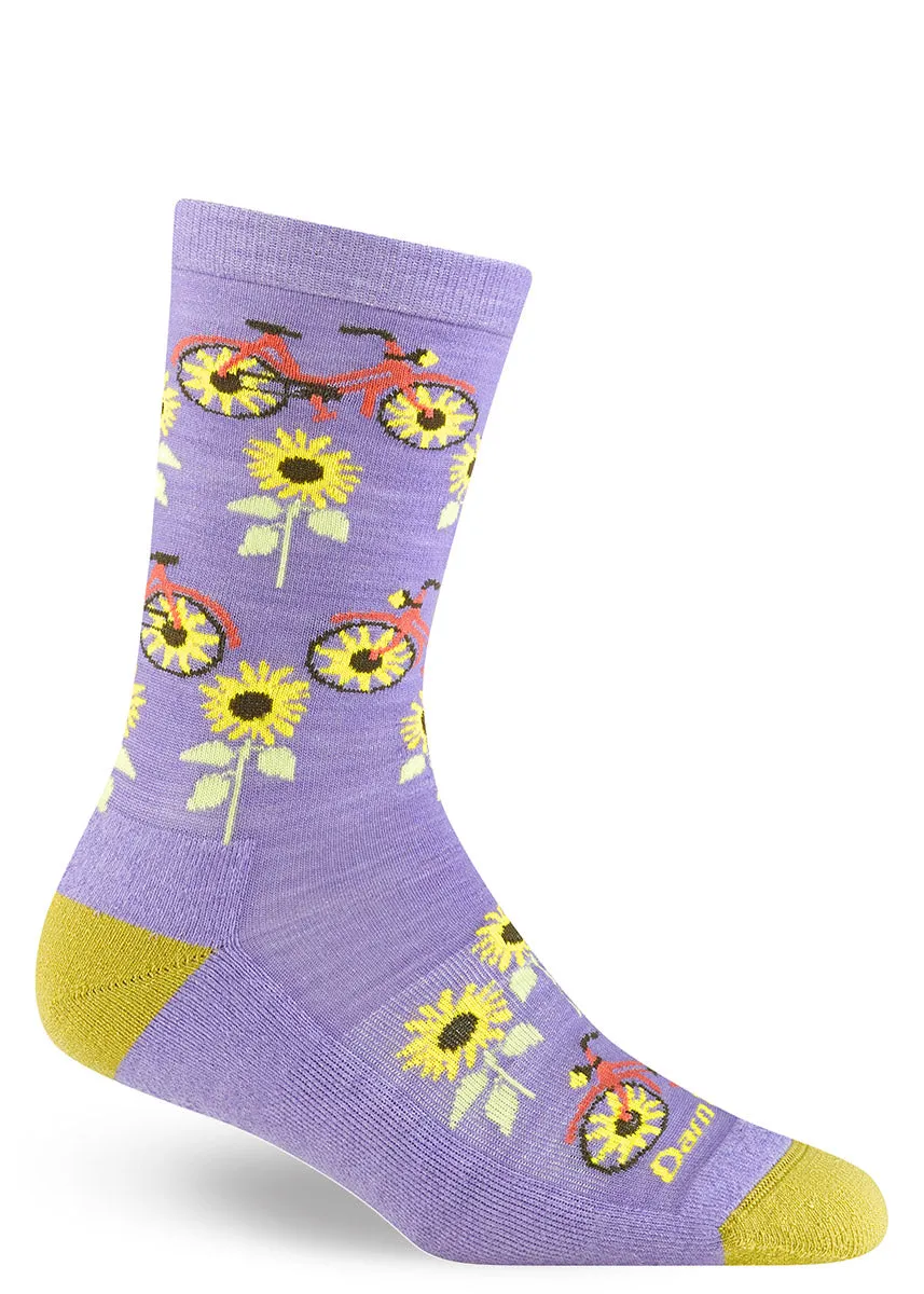 Women's Purple Sunflower Bikes Light Cushion Wool Socks