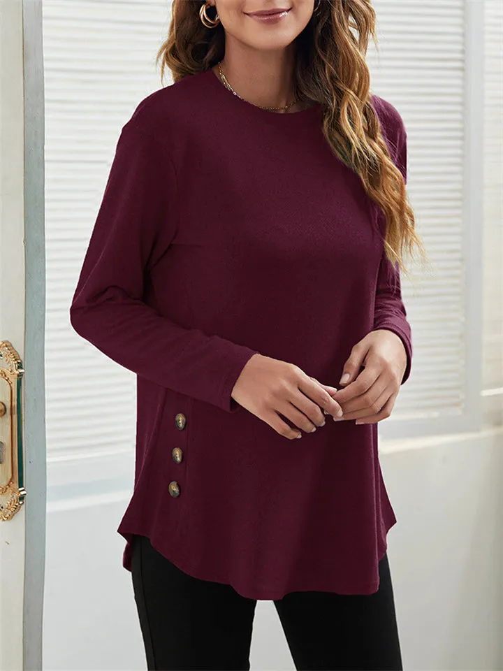 Women's Simple Casual Round Neck Long Sleeve T-shirts