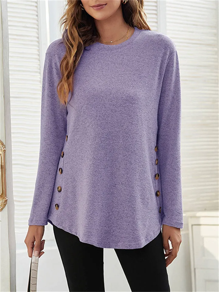 Women's Simple Casual Round Neck Long Sleeve T-shirts