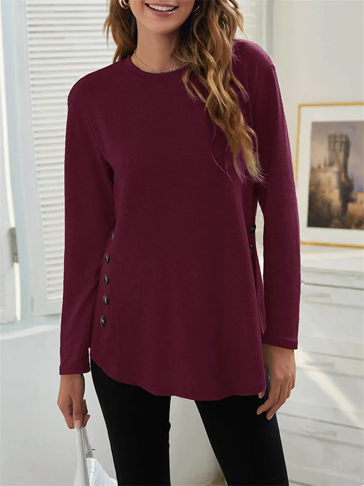 Women's Simple Casual Round Neck Long Sleeve T-shirts