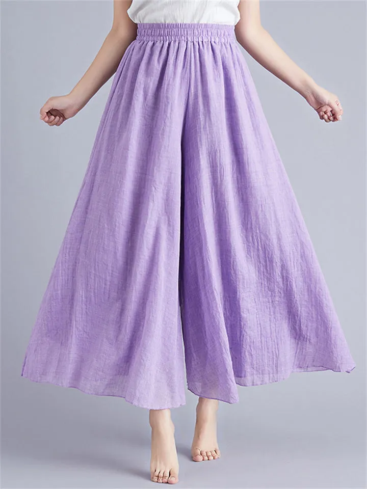 Women's Summer Linen Flowy Yoga Wide-Leg Pants