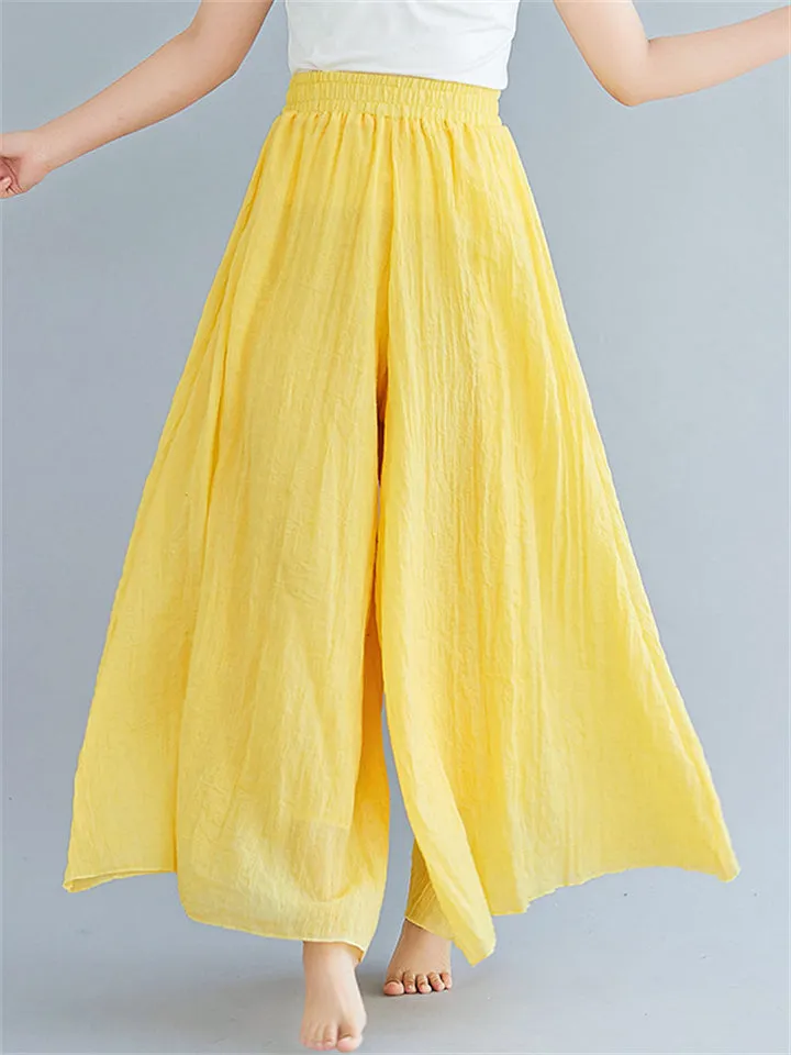 Women's Summer Linen Flowy Yoga Wide-Leg Pants