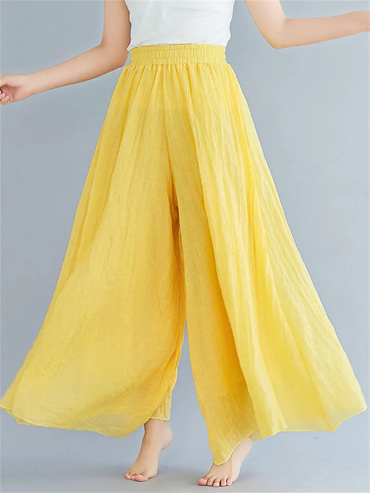 Women's Summer Linen Flowy Yoga Wide-Leg Pants