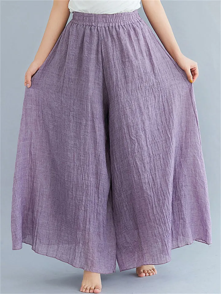 Women's Summer Linen Flowy Yoga Wide-Leg Pants