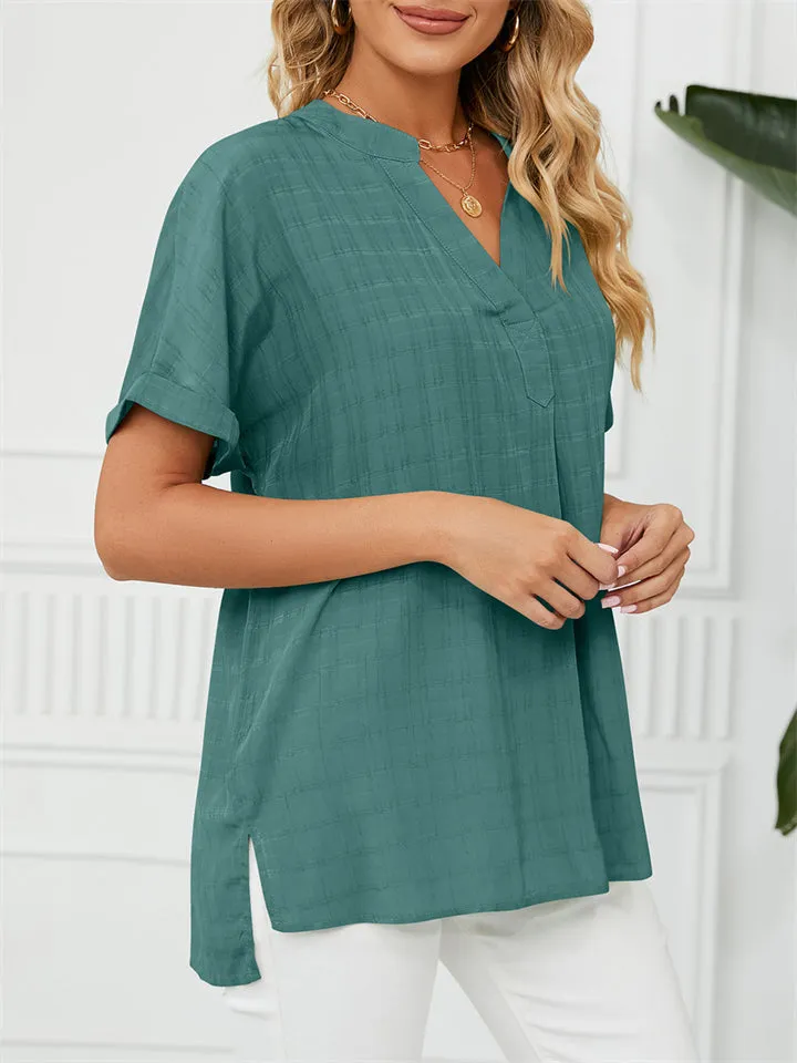 Women's Summer Thin V Neck Short Sleeve Pullover Chiffon T-shirts