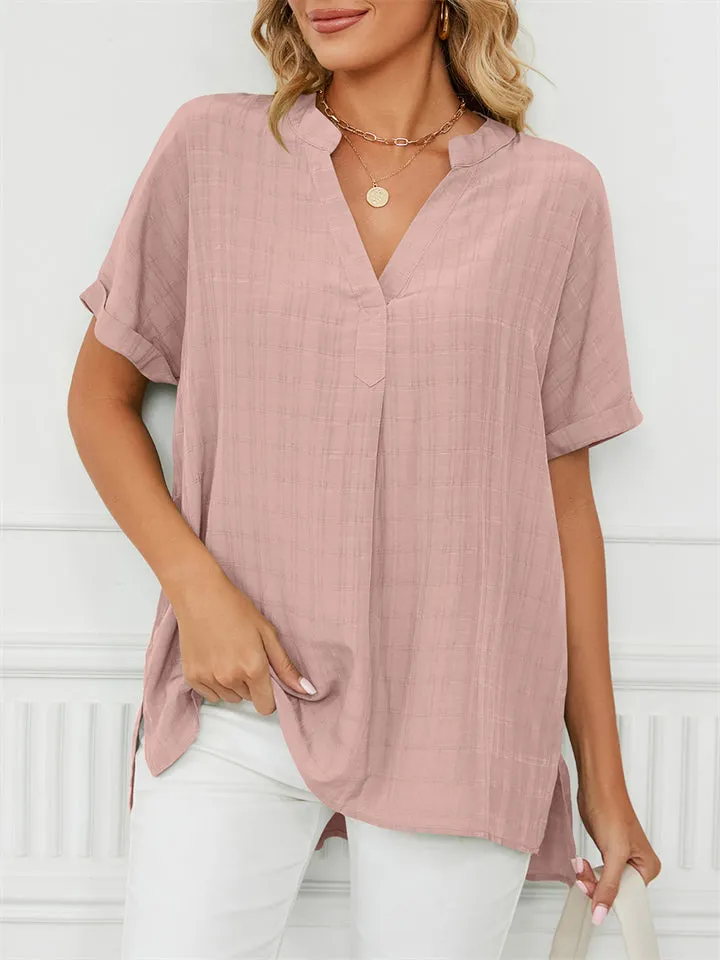 Women's Summer Thin V Neck Short Sleeve Pullover Chiffon T-shirts