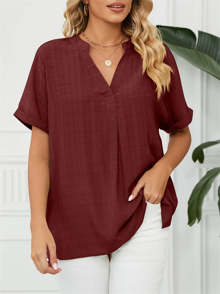 Women's Summer Thin V Neck Short Sleeve Pullover Chiffon T-shirts