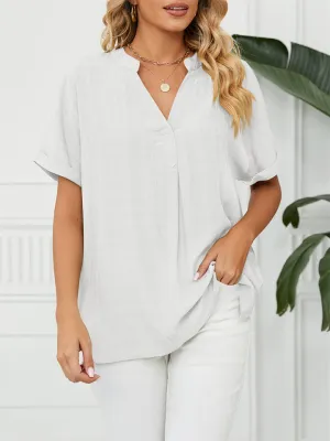 Women's Summer Thin V Neck Short Sleeve Pullover Chiffon T-shirts