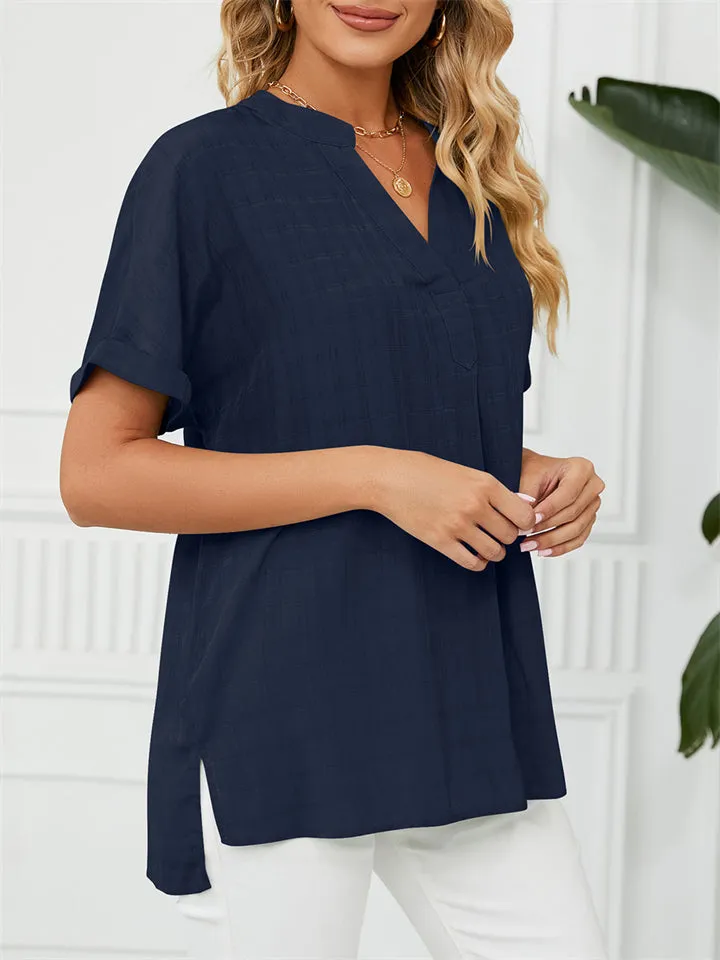 Women's Summer Thin V Neck Short Sleeve Pullover Chiffon T-shirts