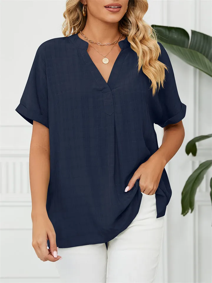 Women's Summer Thin V Neck Short Sleeve Pullover Chiffon T-shirts