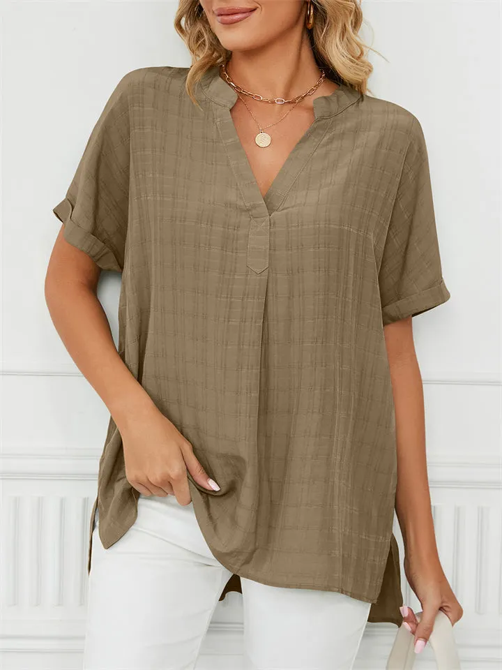 Women's Summer Thin V Neck Short Sleeve Pullover Chiffon T-shirts