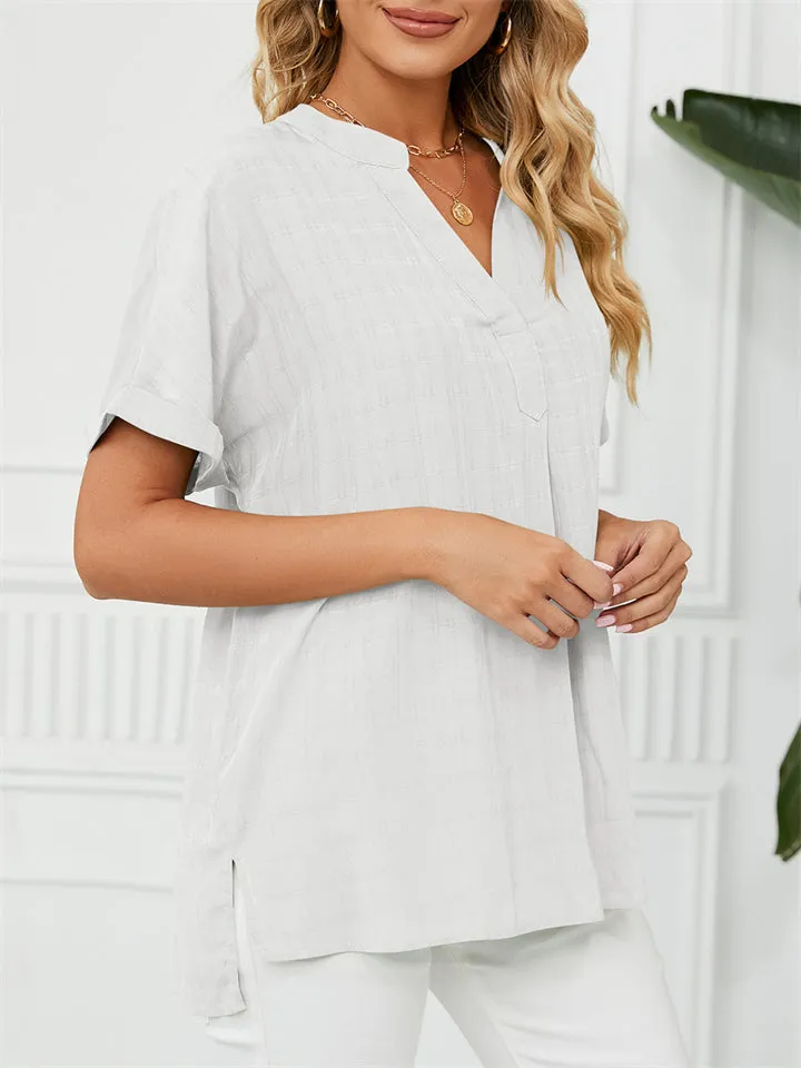 Women's Summer Thin V Neck Short Sleeve Pullover Chiffon T-shirts