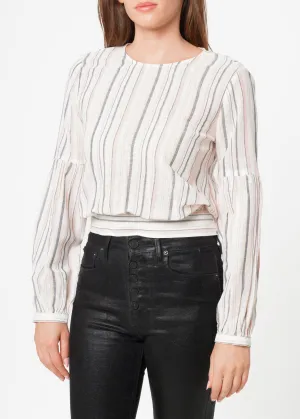 Women's Tie Back Long Sleeve Top in Ecru-multi