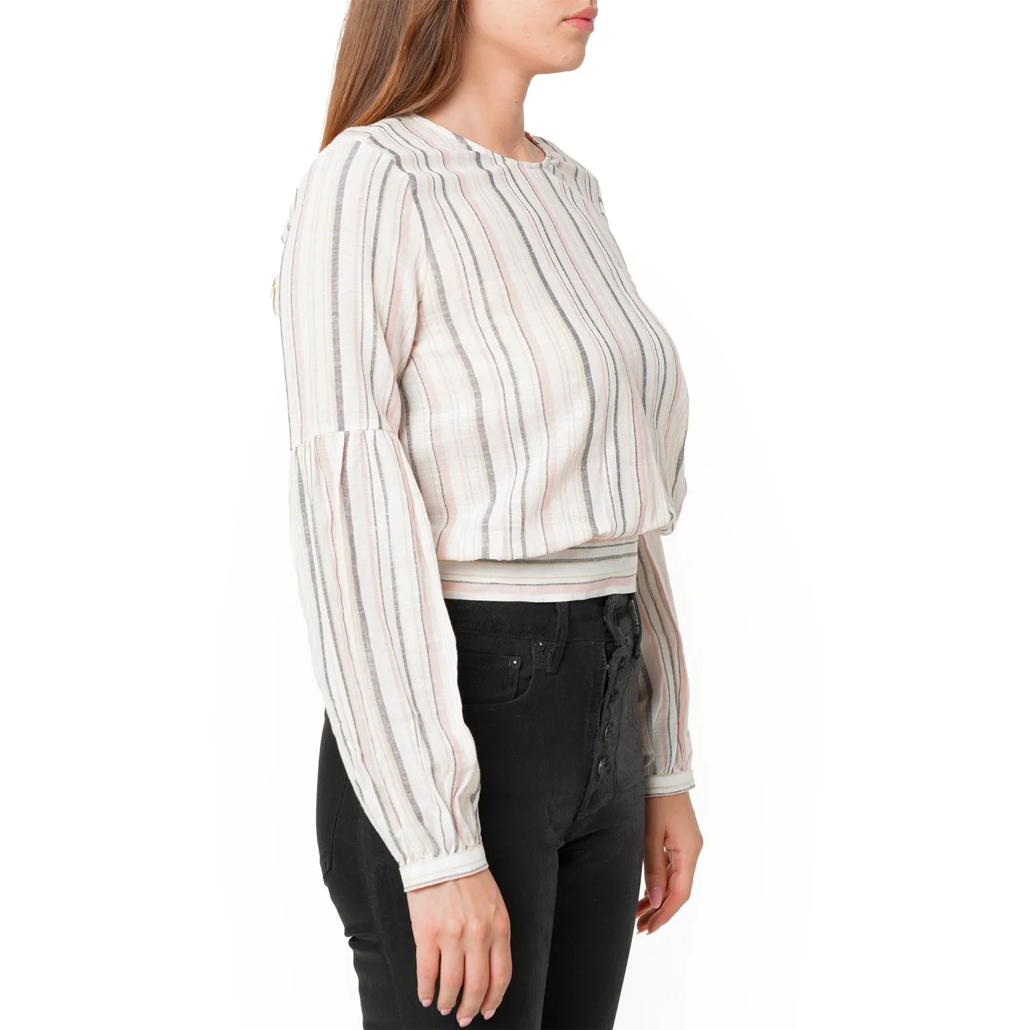 Women's Tie Back Long Sleeve Top in Ecru-multi