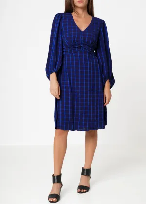 Women's V-neck Checkered Dress in Night Plaid