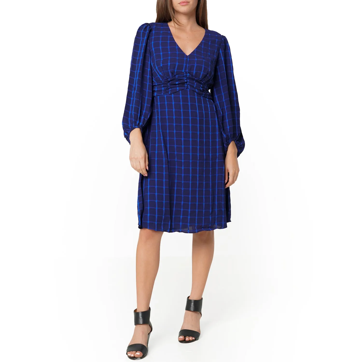 Women's V-neck Checkered Dress in Night Plaid