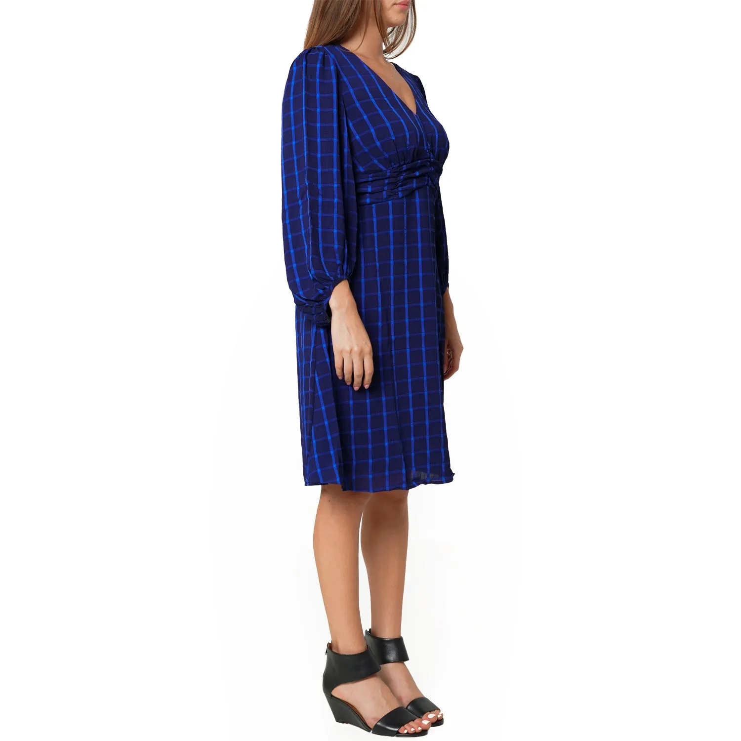 Women's V-neck Checkered Dress in Night Plaid