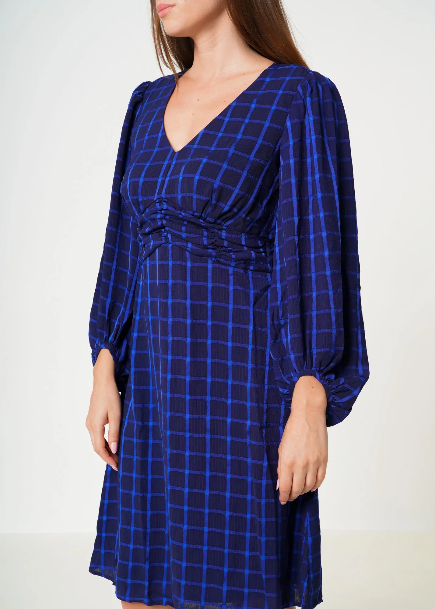 Women's V-neck Checkered Dress in Night Plaid