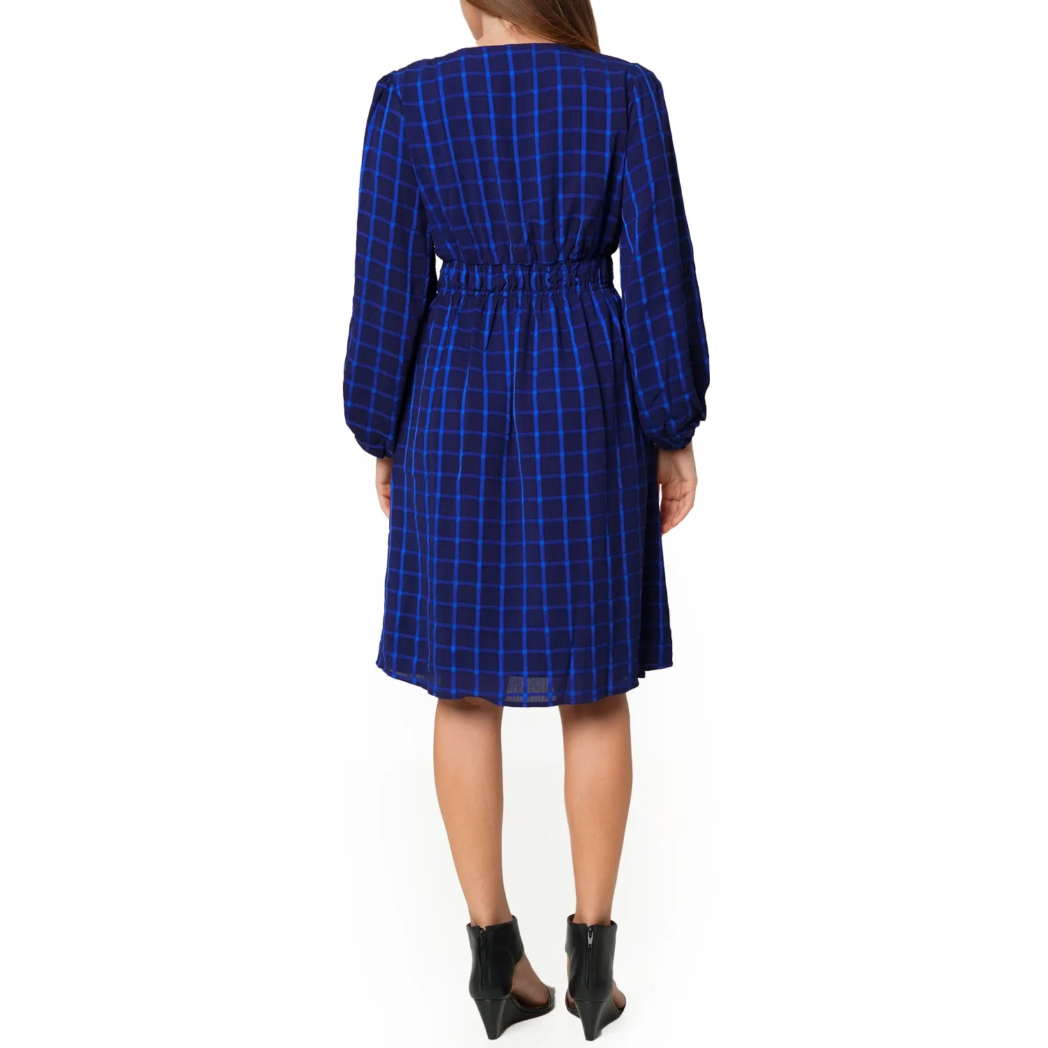 Women's V-neck Checkered Dress in Night Plaid