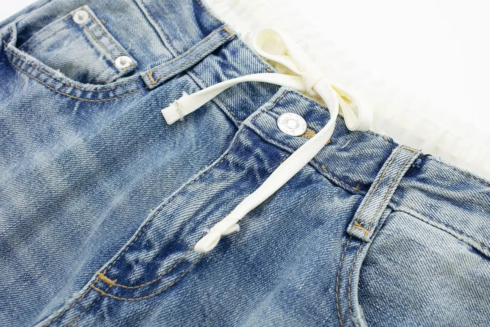 Women's Vintage Mid Waist Straight Leg Jeans with Lace Up Style | Perfect for All Seasons