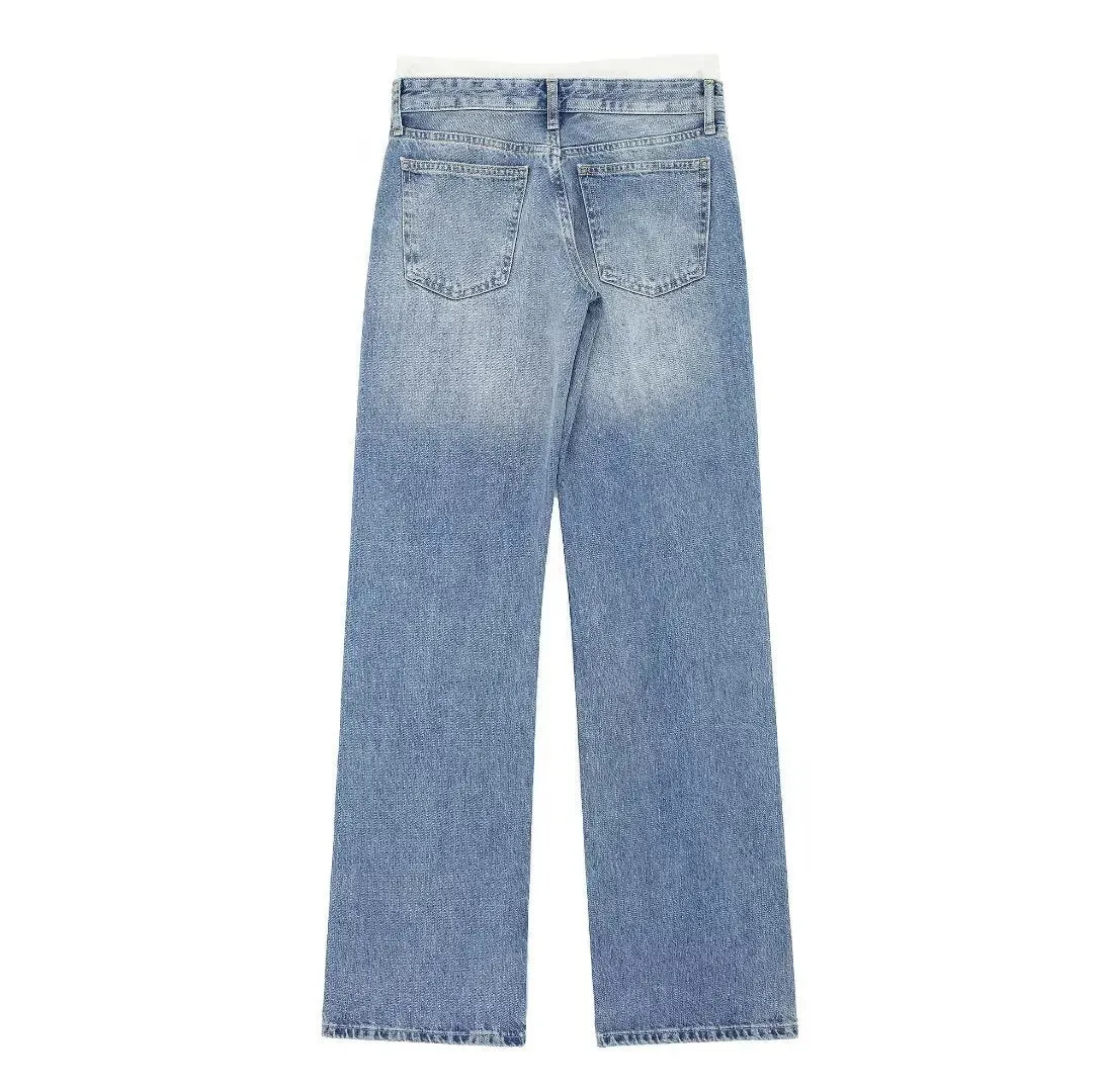 Women's Vintage Mid Waist Straight Leg Jeans with Lace Up Style | Perfect for All Seasons
