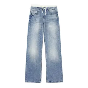 Women's Vintage Mid Waist Straight Leg Jeans with Lace Up Style | Perfect for All Seasons