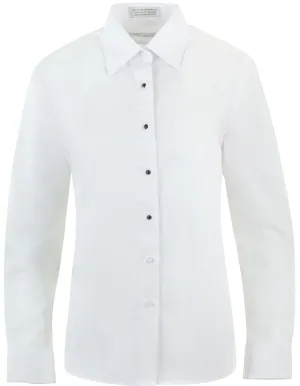 Women's White, Non-Pleated, Lay Down Collar, Long Sleeve Tuxedo Shirt
