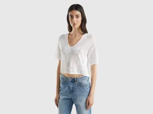 WoMen's White V-Neck Tricot Top