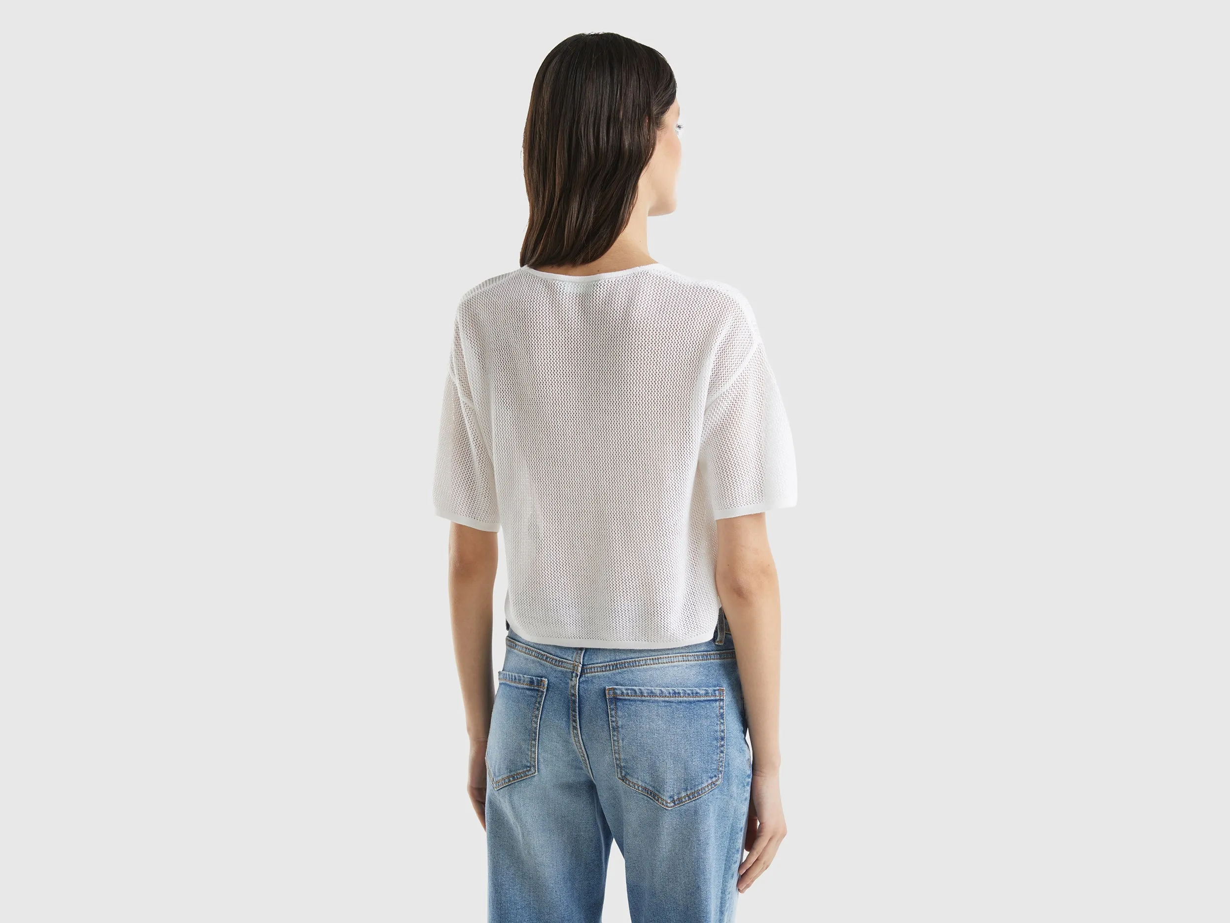 WoMen's White V-Neck Tricot Top
