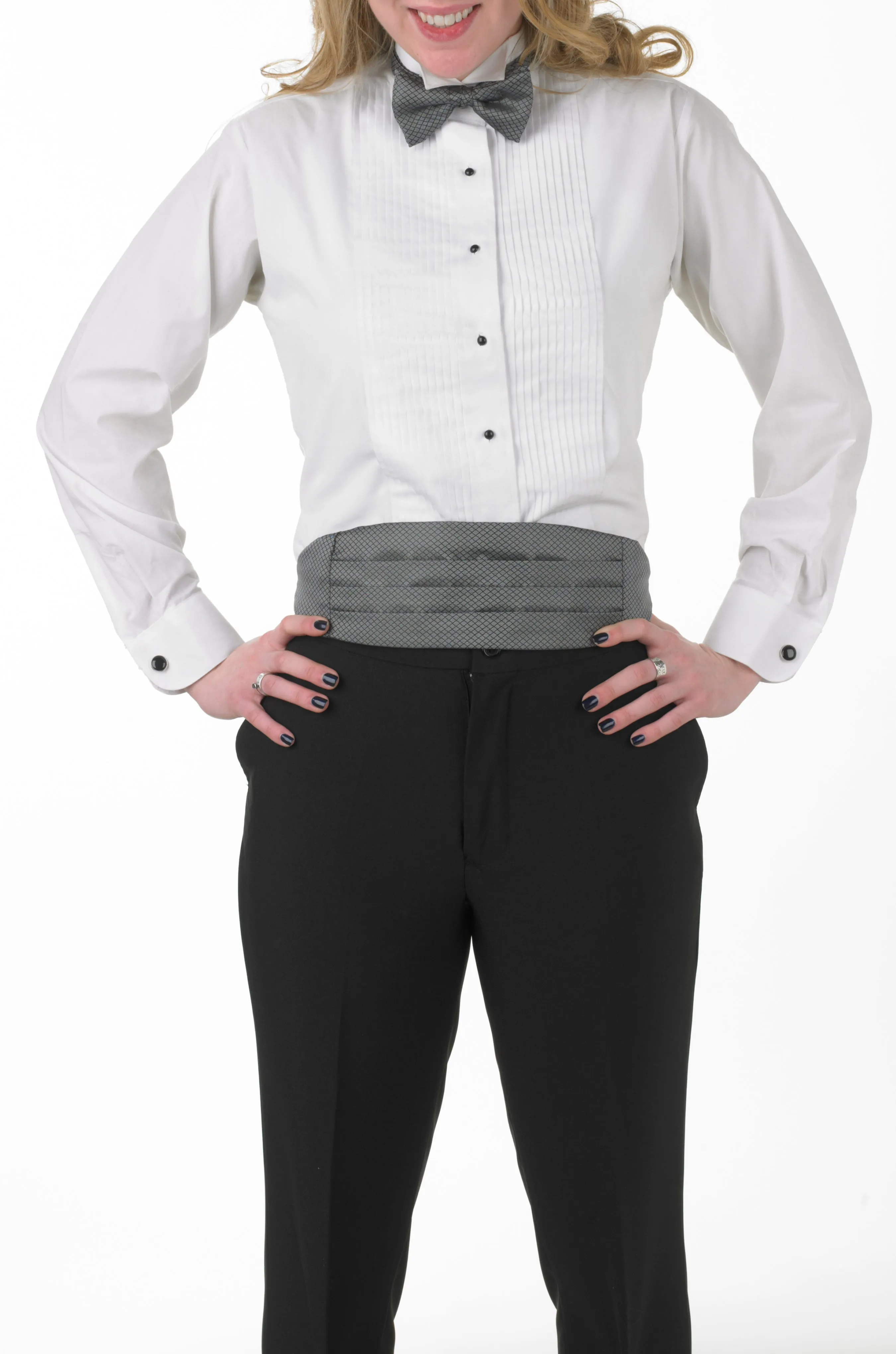 Women's White, Wing Tip Collar, Long Sleeve Tuxedo Shirt with ¼″ Pleats