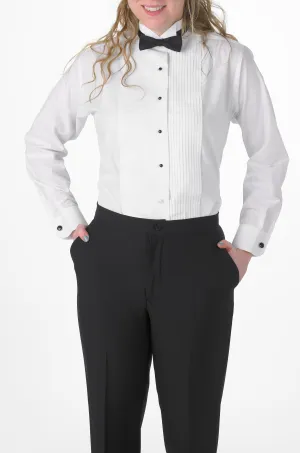 Women's White, Wing Tip Collar, Long Sleeve Tuxedo Shirt with ¼″ Pleats