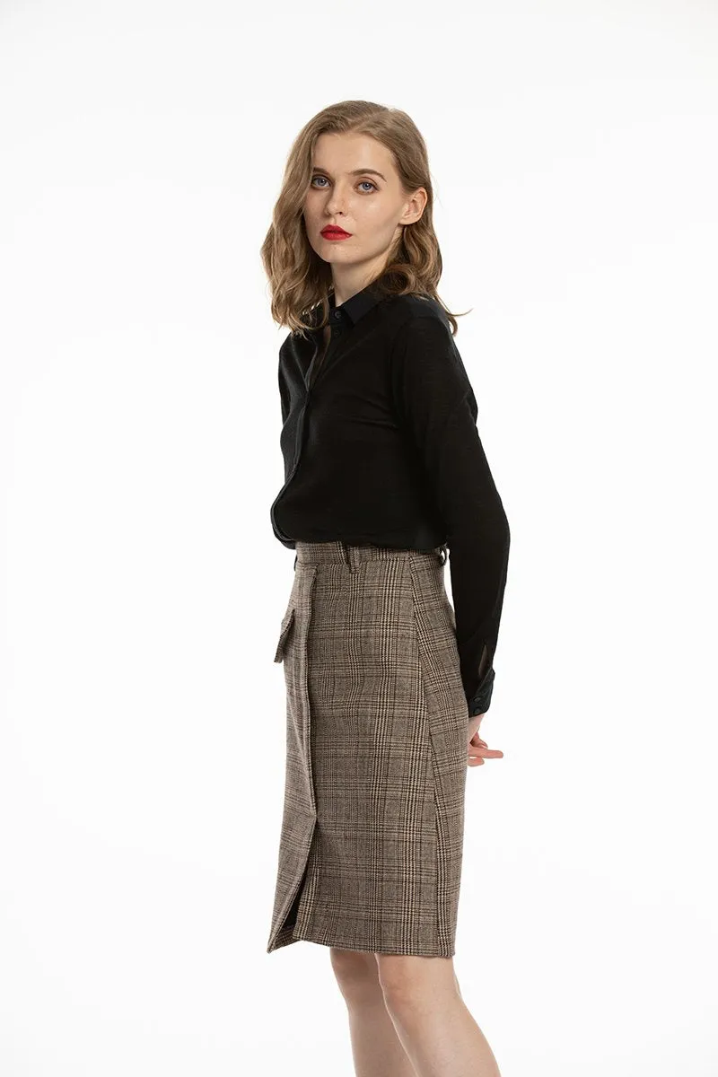 Woolen Bloom Women's Button Down Blouse Wool Long Sleeve Casual Office Work Blouse Shirts Tops