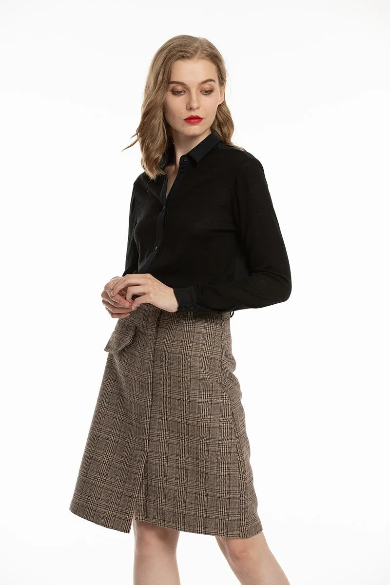 Woolen Bloom Women's Button Down Blouse Wool Long Sleeve Casual Office Work Blouse Shirts Tops