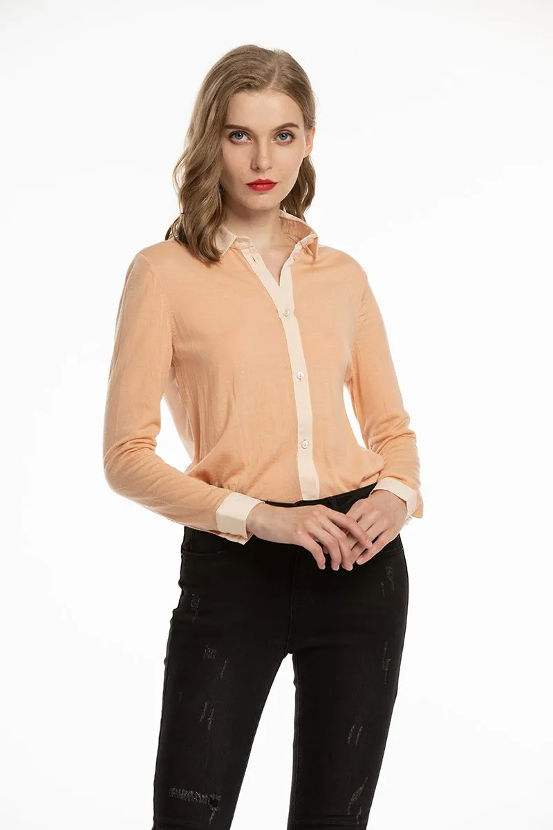 Woolen Bloom Women's Button Down Blouse Wool Long Sleeve Casual Office Work Blouse Shirts Tops