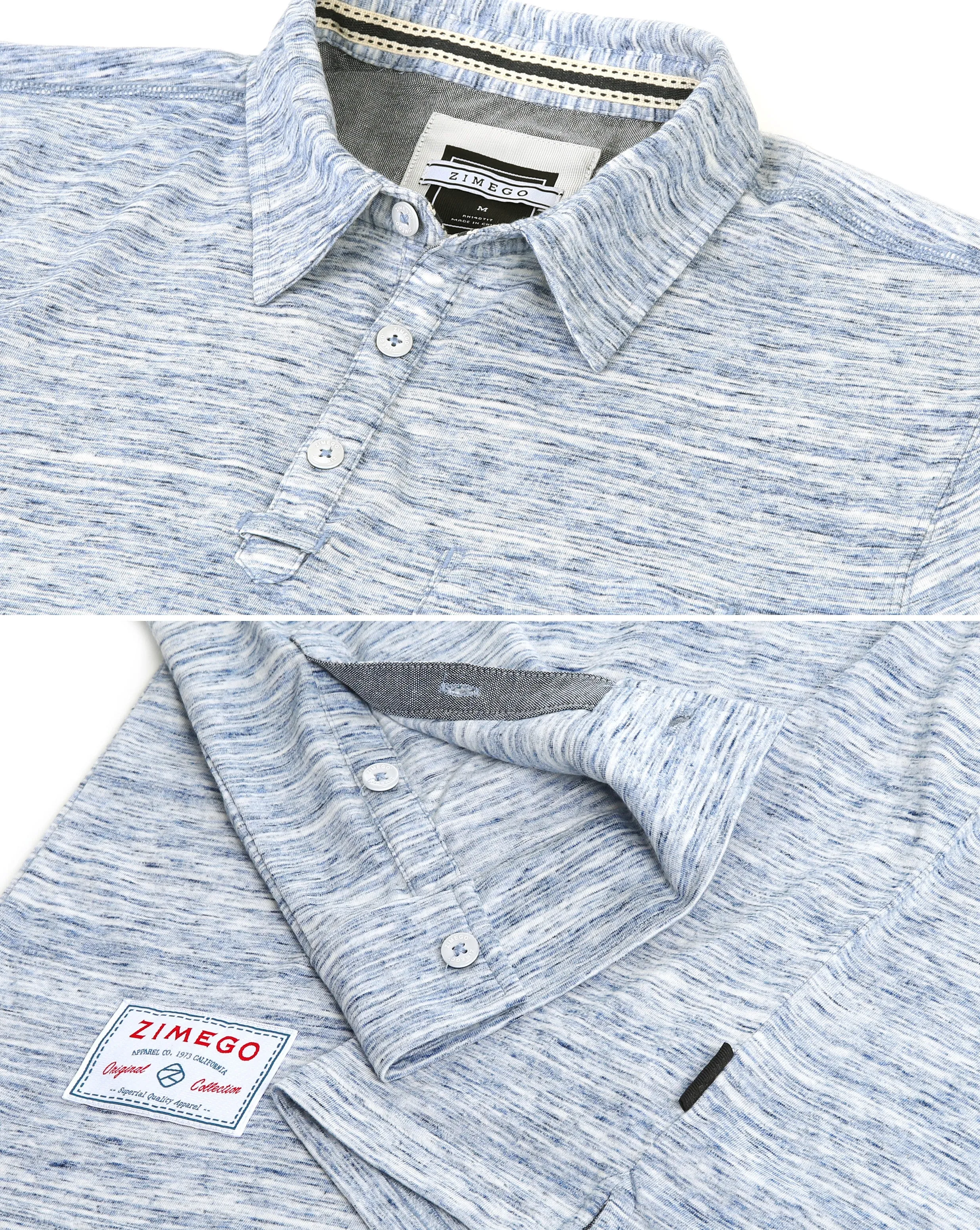ZIMEGO Men's Casual Long Sleeve Vintage Retro Color Dyed Pocket Polo Shirts
