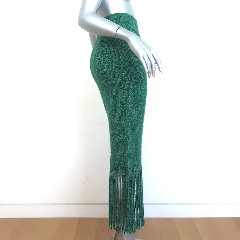 Zimmermann Fringed Knit Midi Skirt Emerald Cashmere-Wool Size 0
