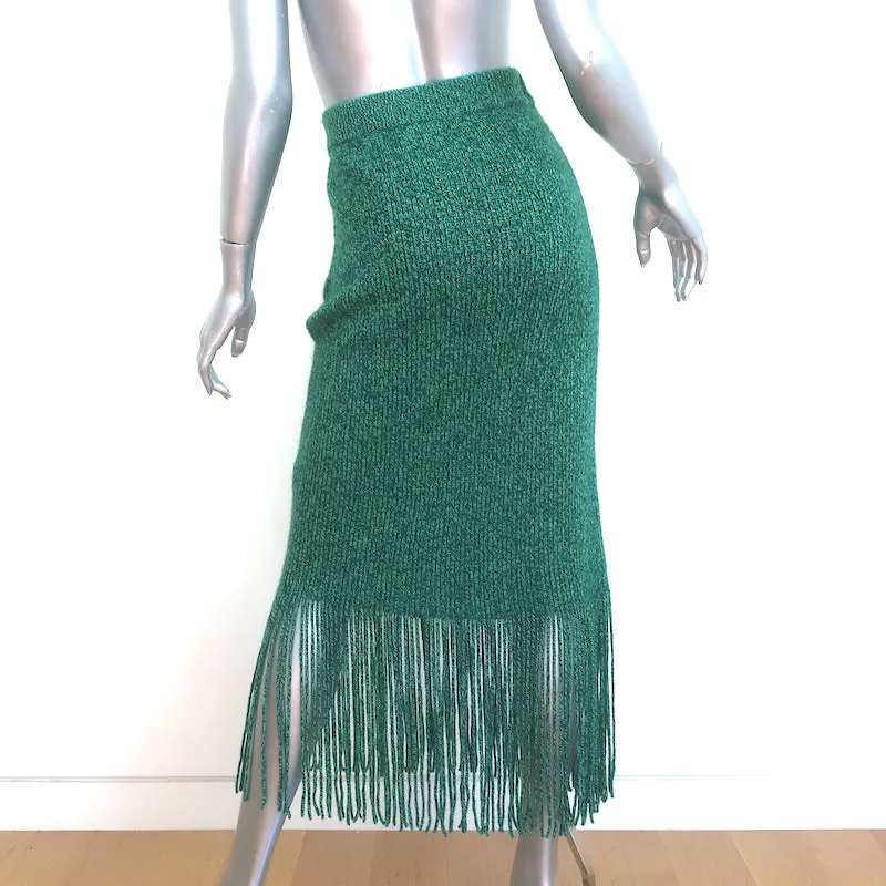 Zimmermann Fringed Knit Midi Skirt Emerald Cashmere-Wool Size 0