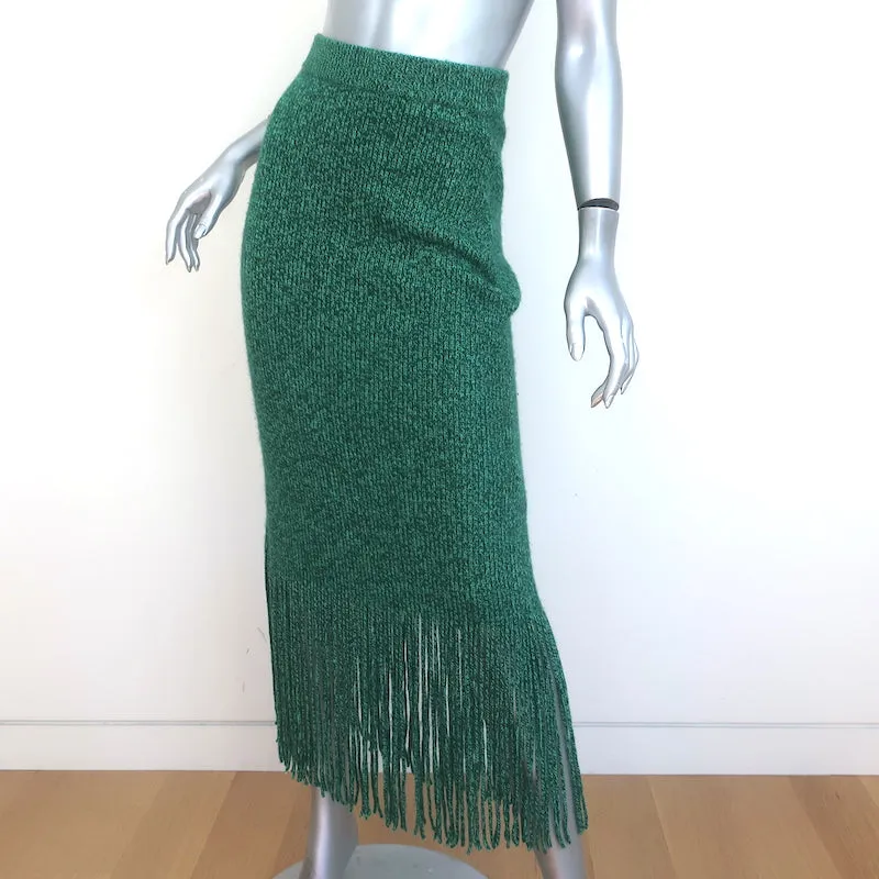 Zimmermann Fringed Knit Midi Skirt Emerald Cashmere-Wool Size 0
