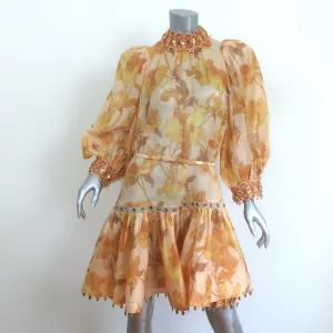 Zimmermann Jeweled Mini Dress Tempo Rouleau Light Yellow Floral Print Size 3