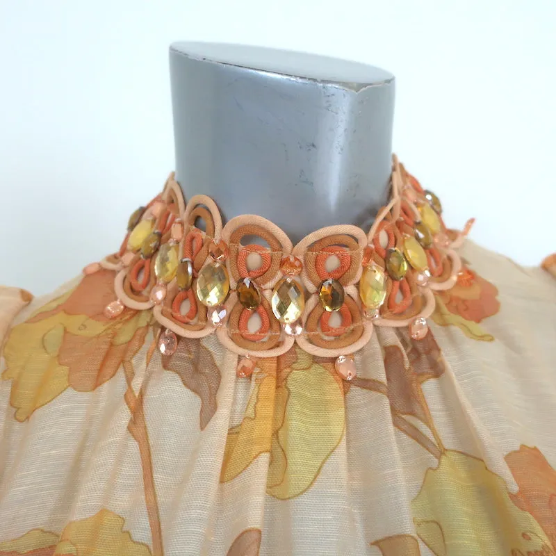 Zimmermann Jeweled Mini Dress Tempo Rouleau Light Yellow Floral Print Size 3